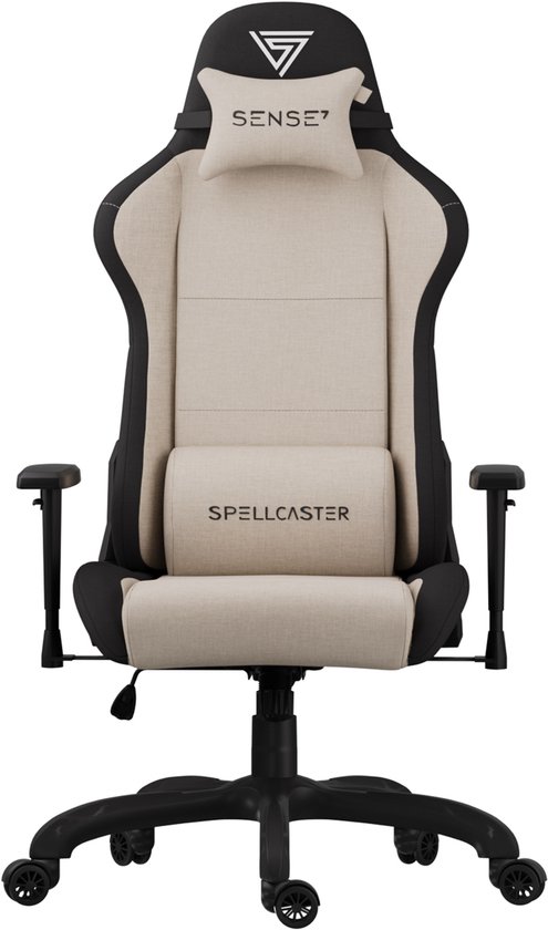 SENSE7 Spellcaster FUKU Ergonomische bureaustoel, Gamingstoel, nek- en lendenkussen, In hoogte verstelbaar, Ademend materiaal, Duurzaam en comfortabel, Maximale belasting 150 kg, Tot 185 cm lang, Kleur zwart en beige