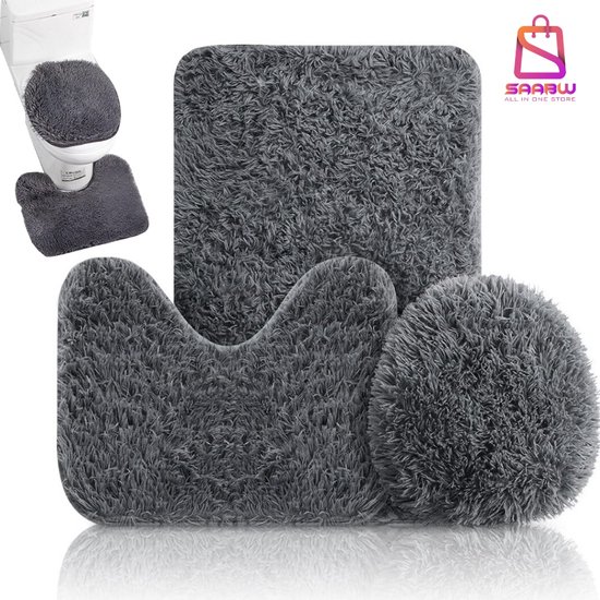 Badkamermat Set – badkamer mat antislip & Sneldrogend – Inclusief WC-mat en Toiletdeksel Hoes – badkamer accessoires – Blauw - 75778