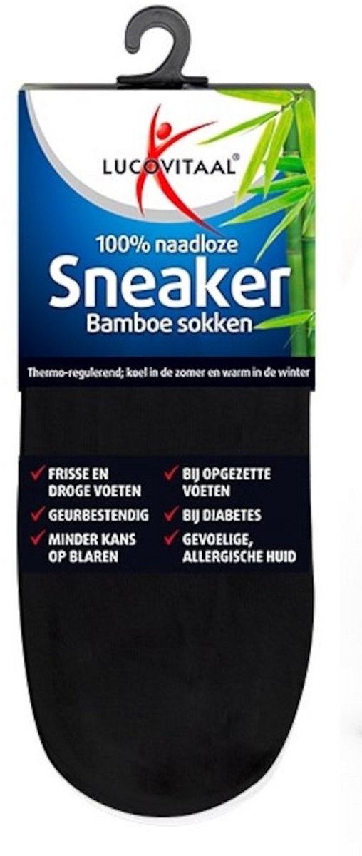 Lucovitaal Bamboe Sneakersok zwart maat 43-46 1 paar