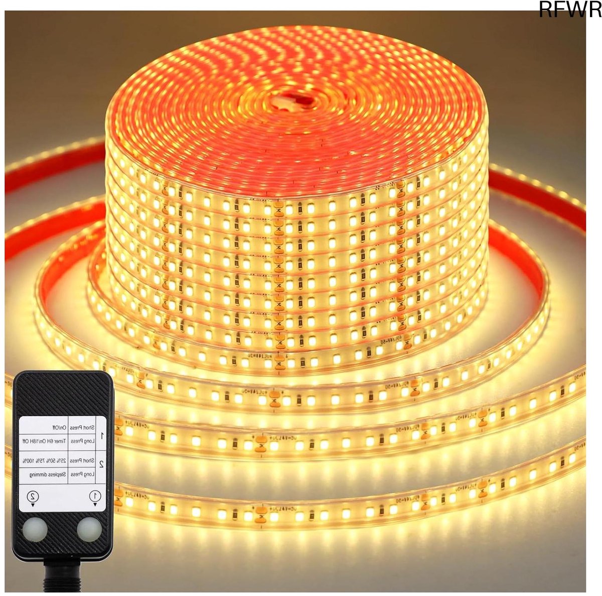 RFWR Ultralange LED-strip 20 m met 2400 LEDs - Dimbare en waterdichte verlichting voor binnen en buiten warmwit