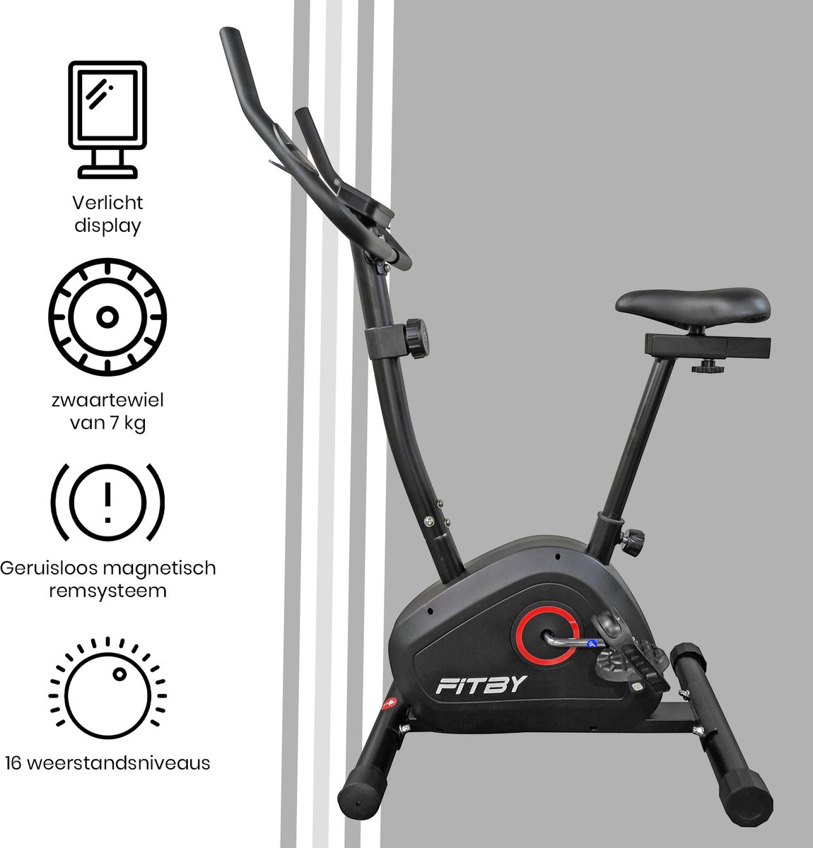 Afbeelding 3 van Fitby Hometrainer - Hometrainer Fiets - Hometrainers Fitness - 8 weerstandniveaus - Met hartslagfunctie - 100 KG - Zwart