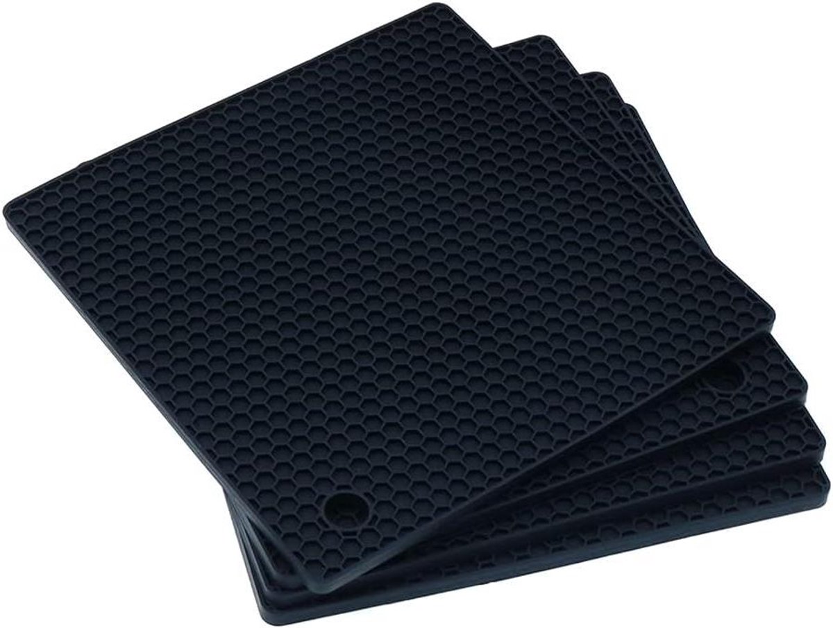 Allecto Plus - Silicone Pannenlappen Set van 4 Zwart Hittebestendig Multifunctioneel.