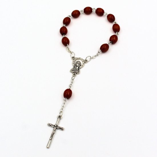 Chapelet de 10 perles – Bracelet de prière catholique italien – Chaîne de dix perles avec croix en métal – Handgemaakt en Italie