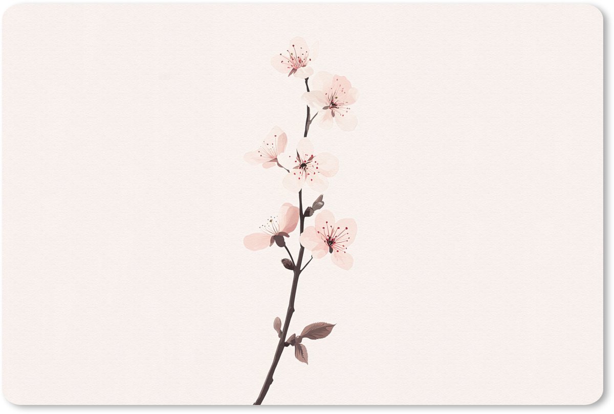 Muismat 27x18 cm - Mousepad Minimalistisch - Bloesem - Tak - Roze - Muismatten