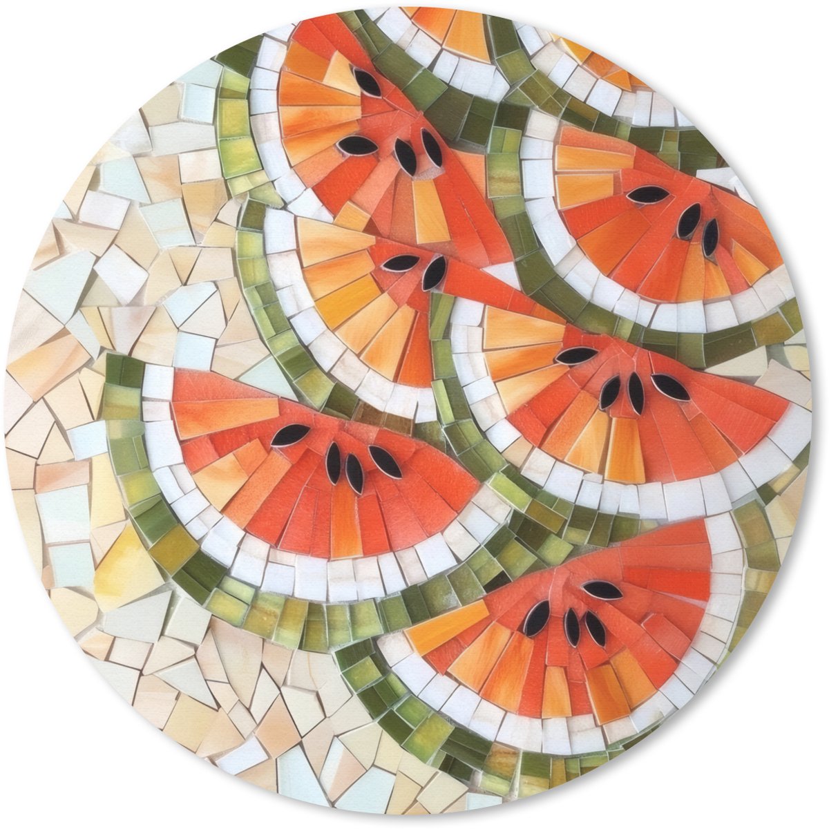 Muismat rond 30x30 cm - Mousepad Mozaïek - Watermeloen - Rood - Pitten - Ronde muismatten