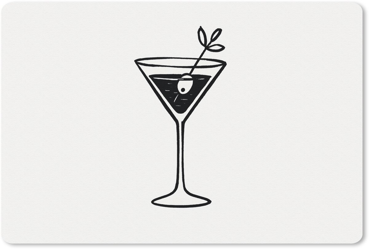 Muismat 27x18 cm - Mousepad Cocktail - Glas - Olijf - Minimalistisch - Muismatten