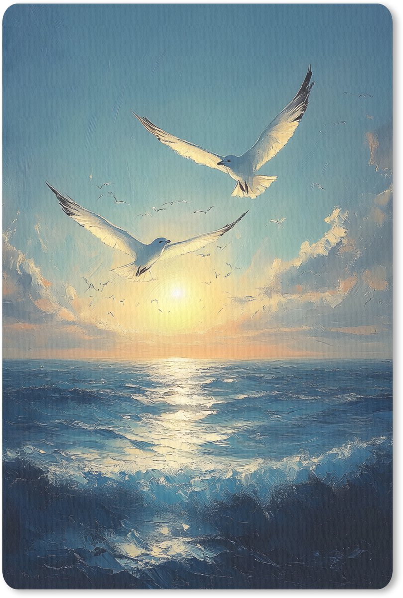 Muismat 18x27 cm - Mousepad Meeuwen - Zee - Wolken -Blauw - Muismatten
