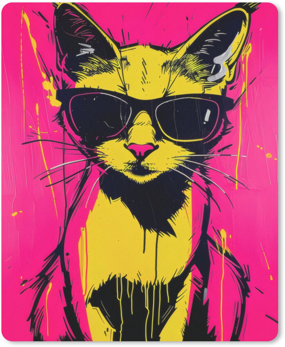 Muismat 19x23 cm - Mousepad Kat - Art - Zonnebril - Roze - Muismatten