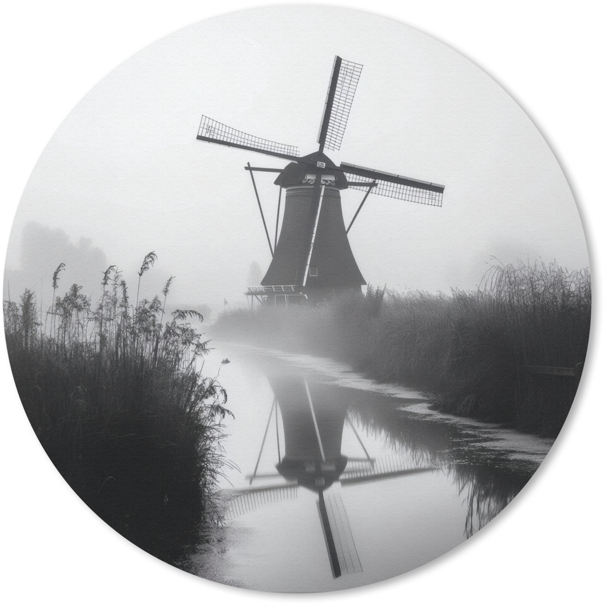 Muismat rond 50x50 cm - Mousepad Molen - Weerspiegeling - Landschap - Water - Ronde muismatten