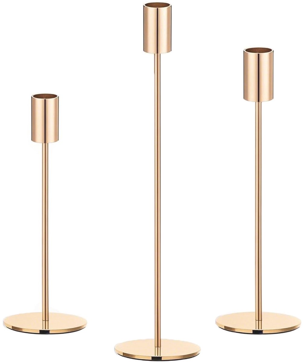 Ibenzoa® Klassieke Set van Drie Gouden Kandelaren voor Diverse Gelegenheden