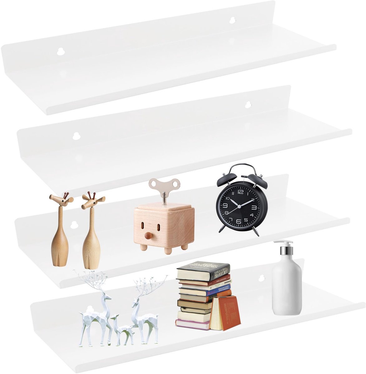 Ibenzoa Witte Zwevende Wandplanken Set van 4 voor Multifunctioneel Gebruik in Huis