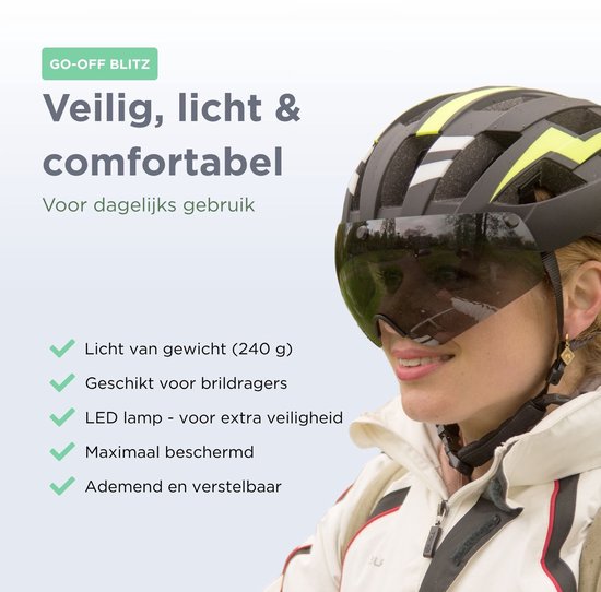Casque de vélo GOOFF Blitz (visière transparente) 3-en-1 - ventilation maximale - avec lumière LED - jaune fluo taille M