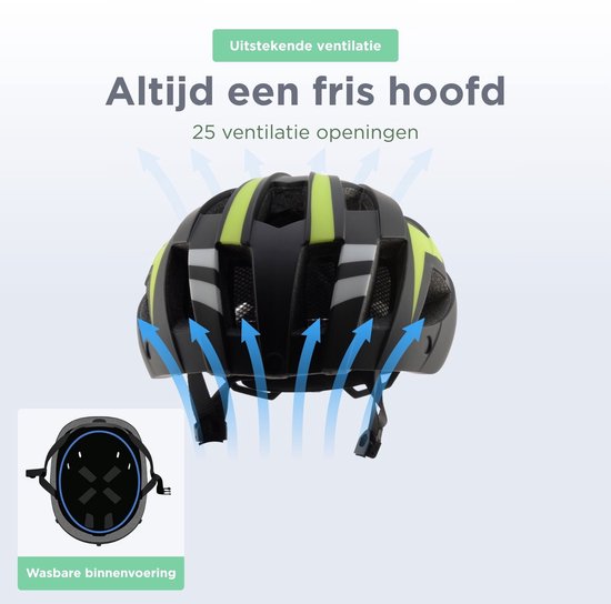 Casque de vélo GOOFF Blitz (visière transparente) 3-en-1 - ventilation maximale - avec lumière LED - jaune fluo taille M