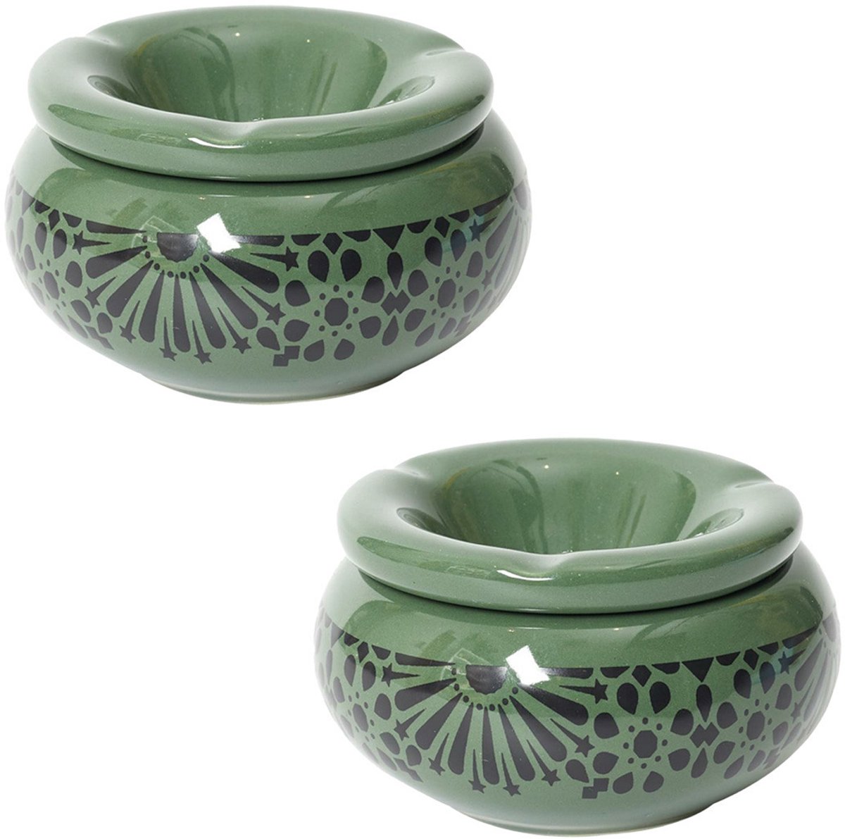 Home Deco Factory Storm Asbak Marrakesh - 2x - Kunststeen - D8 x H5 cm - groen - voor binnen/balkon