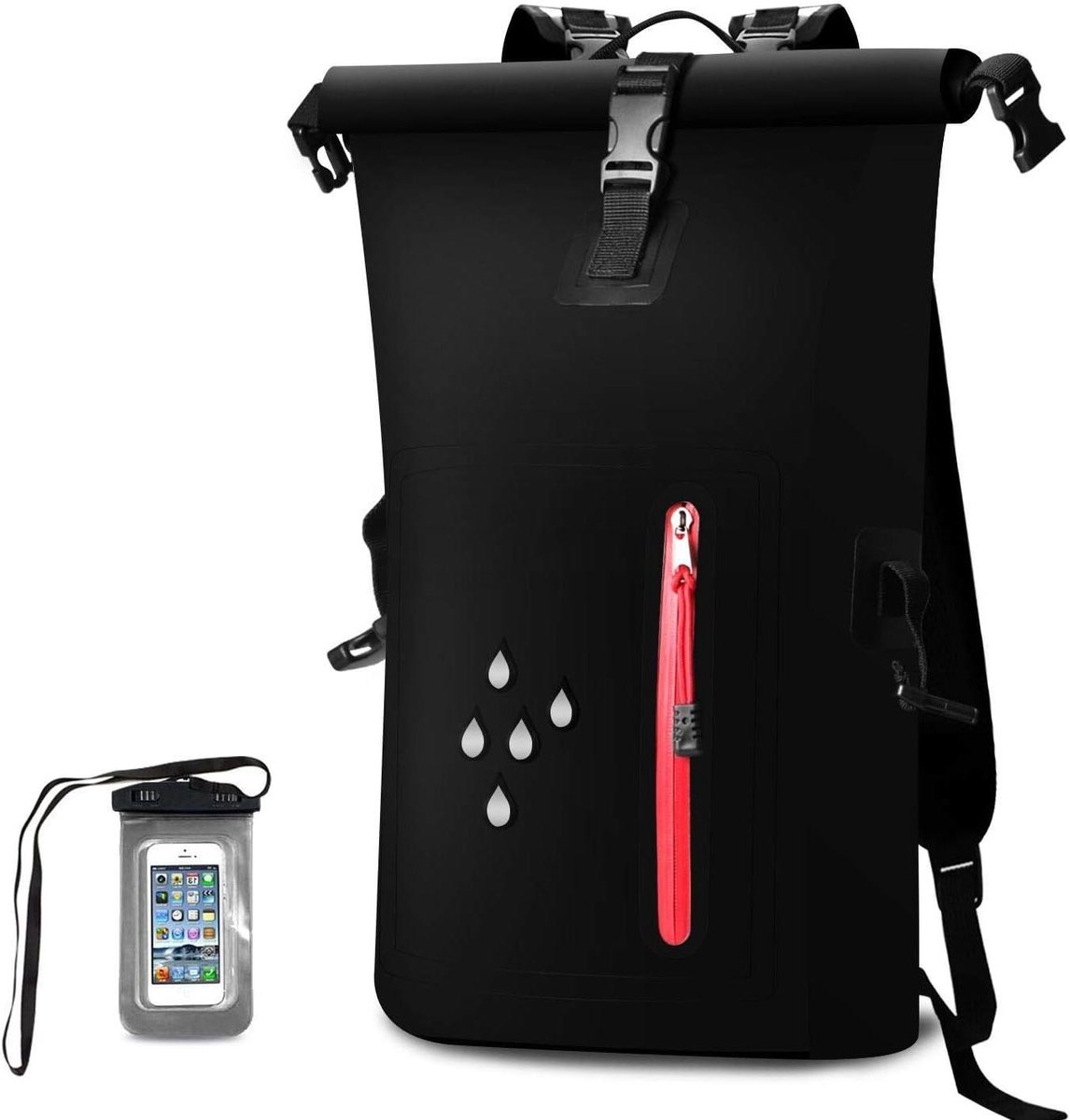 Waterdichte rugzak 25 liter heavy duty met rol-topsluiting en IPX8 waterdichte telefoonhoes - voor kanoën, kajakken, raften, skiën, vissen, kamperen en strand