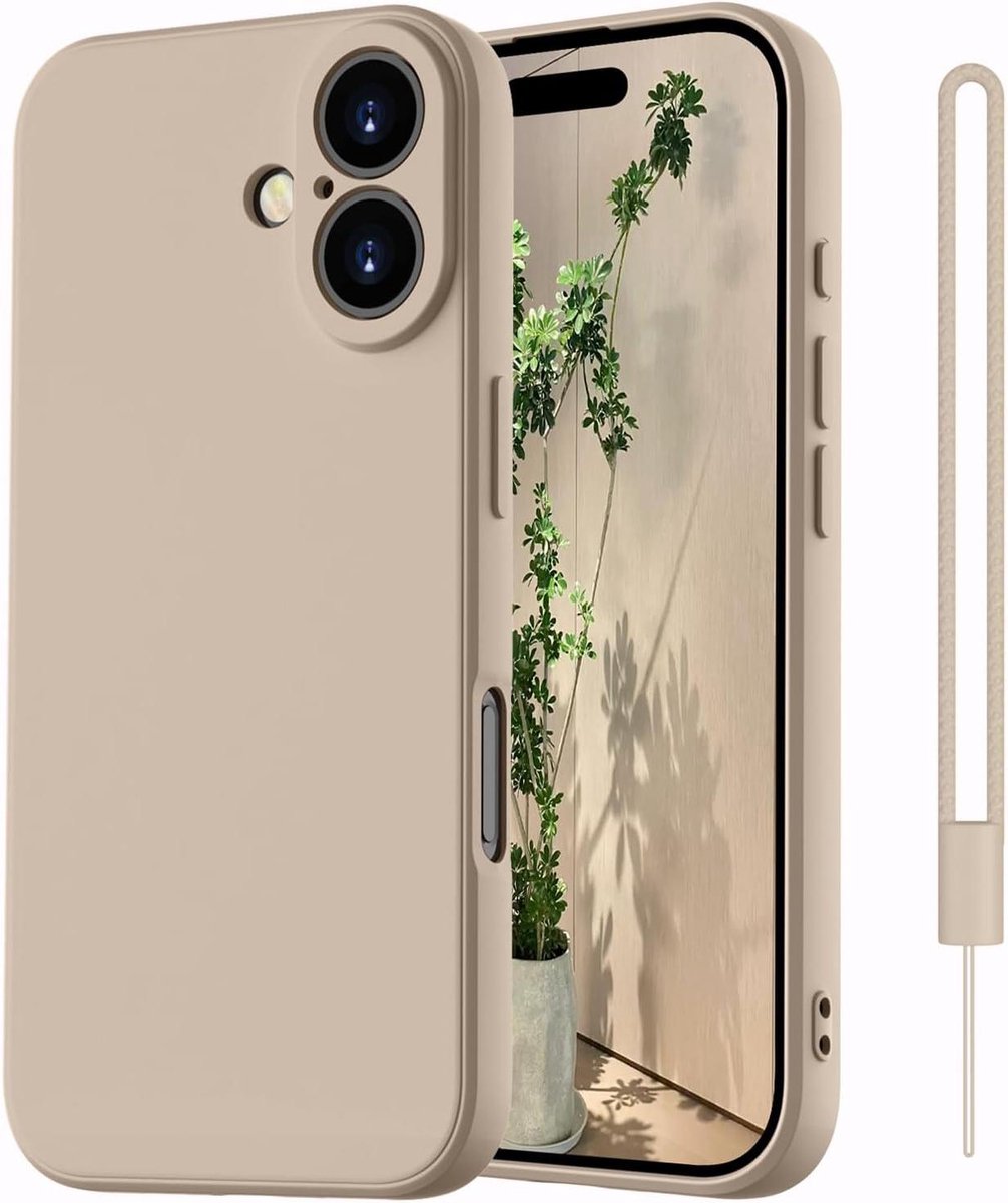 Allecto Plus - Ultradunne siliconen hoes met koord en microvezel voor iPhone 16 Plus 6.7 inch - Krasbestendige beschermhoes in kaki 2024