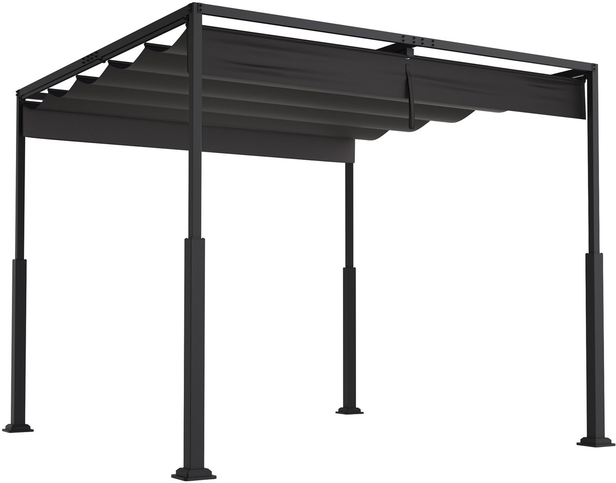 Aufun Pergola Met Schuifdak, 3x3m Metalen Tuinpaviljoen Terrasoverkapping, Met Stevig Stalen Frame En Schuifdak Van PA-Gecoat Polyester, Zwart