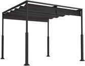 Aufun Pergola Met Schuifdak, 3x3m Metalen Tuinpaviljoen Terrasoverkapping, Met Stevig Stalen Frame En Schuifdak Van PA-Gecoat Polyester, Zwart