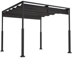 Aufun Pergola Met Schuifdak, 3x3m Metalen Tuinpaviljoen Terrasoverkapping, Met Stevig Stalen Frame En Schuifdak Van PA-Gecoat Polyester, Zwart