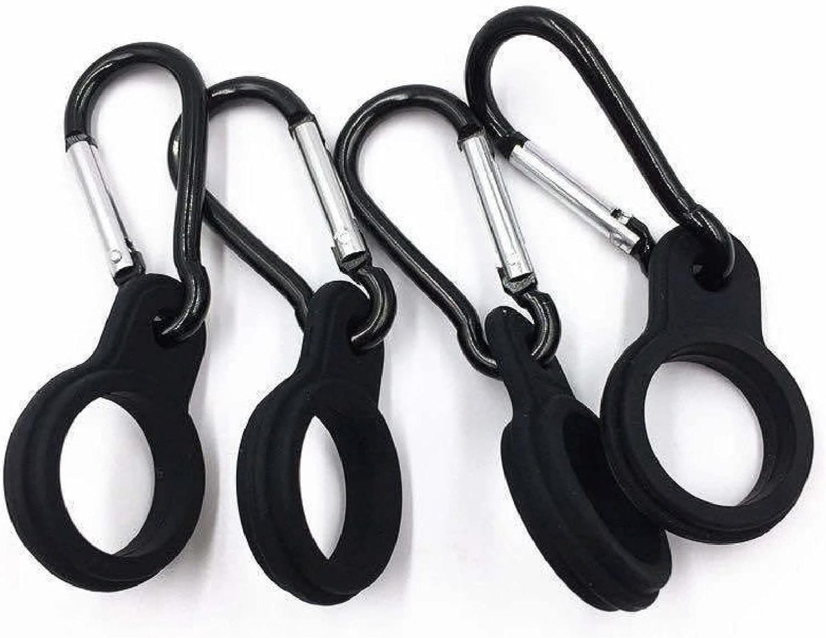 Allecto Plus - Carabiner Bottle Holder Set van 4 Zwart - Flesgesp Sleutelhanger Flessenhouder Clip Haken voor Camping en Outdoor Activiteiten
