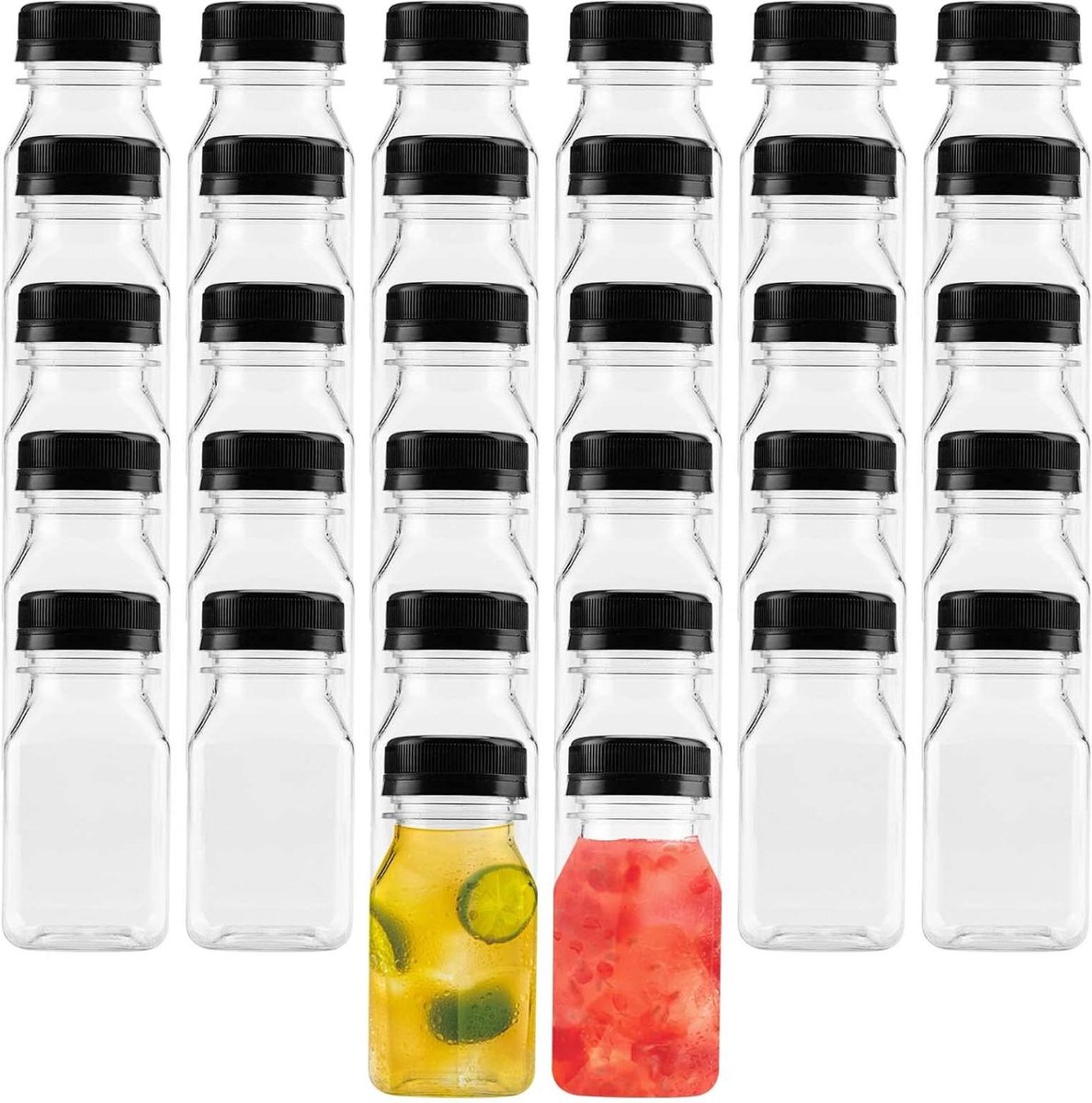 36 stuks lege plastic sapflesjes met zwarte deksels - 120 ml - voor sap, melk, water, koffie, smoothie - mini koelkast flesjes voor zelfgemaakte dranken - handig pakket