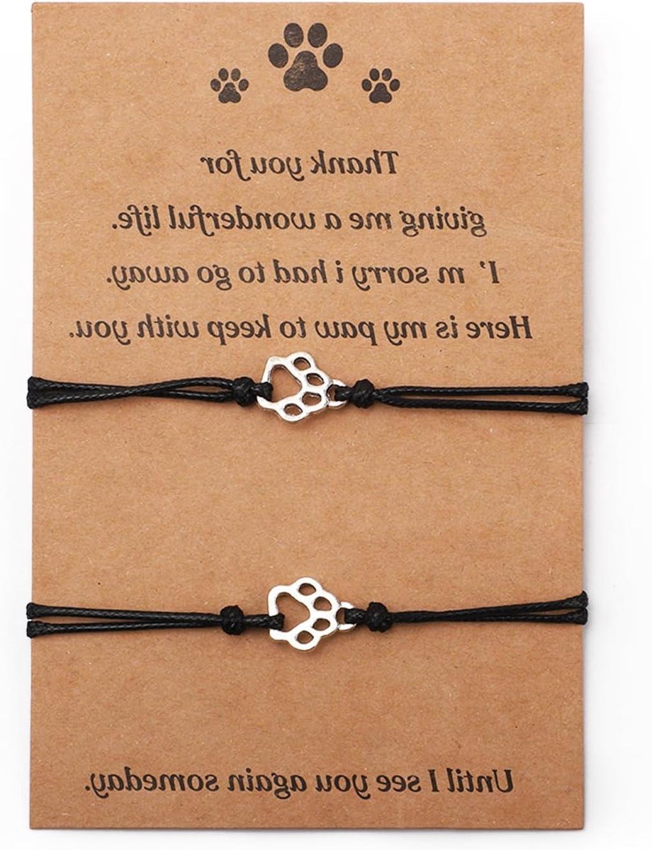 Allecto Plus - 2 stuks Kat Hond Herinneringsarmband Cadeau Dierenherinneringscadeaus Kompas Geschenk Pootafdruk Vriendschapsarmbanden voor Hondenliefhebber Gedenkcadeaus nylon touw legering