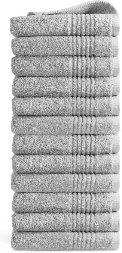 OUTLET BADTEXTIEL - set van 12 - handdoek 50x100 - lichtgrijs