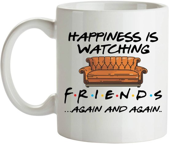 Friends Mok – Keramiek – ‘Happiness is Watching Friends’ – Witte Beker – Cadeau voor Serie Fans