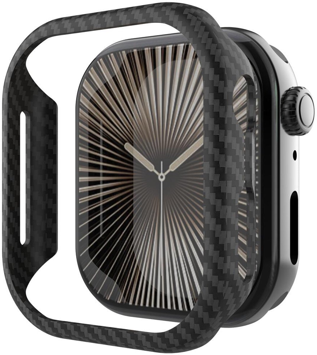 NEKIT Fiber - Hoesje Geschikt voor Apple Watch 11/10 46MM - Kevlar Bumper Cover Case - 1500D Aramidevezels - Ultra Dun - Zwart
