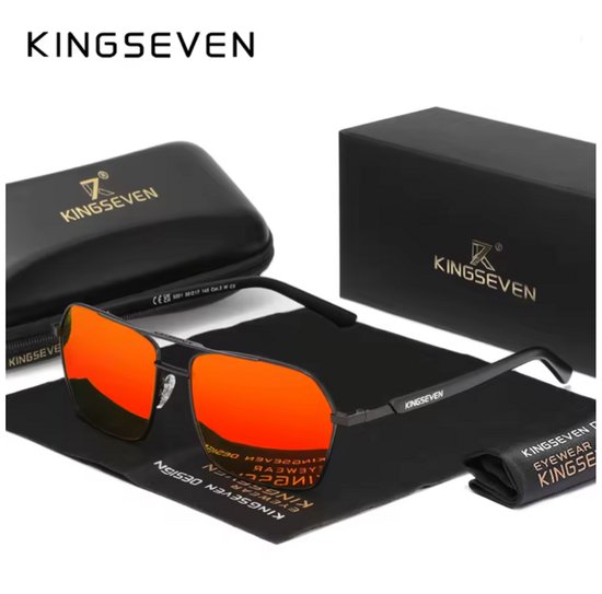 KINGSEVEN Zonnebril 9201 - Zwart-Rood – Heren - Vrouwen - Gepolariseerd - UV400 - Spiegelend - Rechthoek