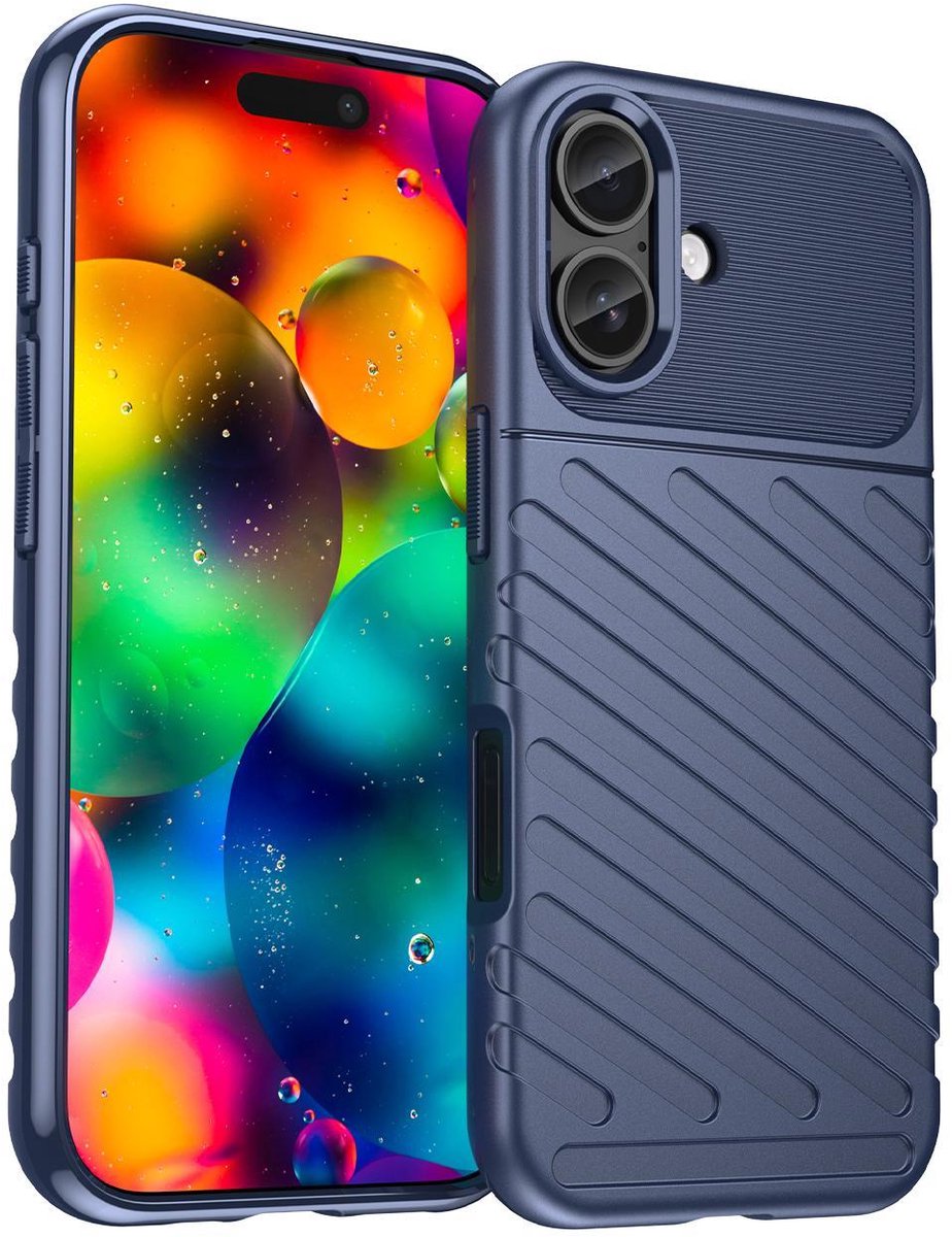 Mobigear Hoesje geschikt voor Apple iPhone 17 Telefoonhoesje Flexibel TPU | Mobigear Groove Backcover | iPhone 17 Case | Back Cover - Blauw