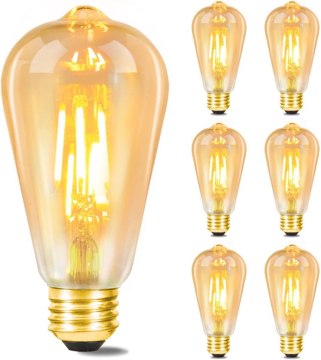 NETTLIFE ST64 LED - LED Lampen - E27 Lichtborn - Amber - Ø 6.4 cm - Filament lamp - 2200K Warm Wit Licht - 4W - Vintage Gloeilamp - 6 Stuks