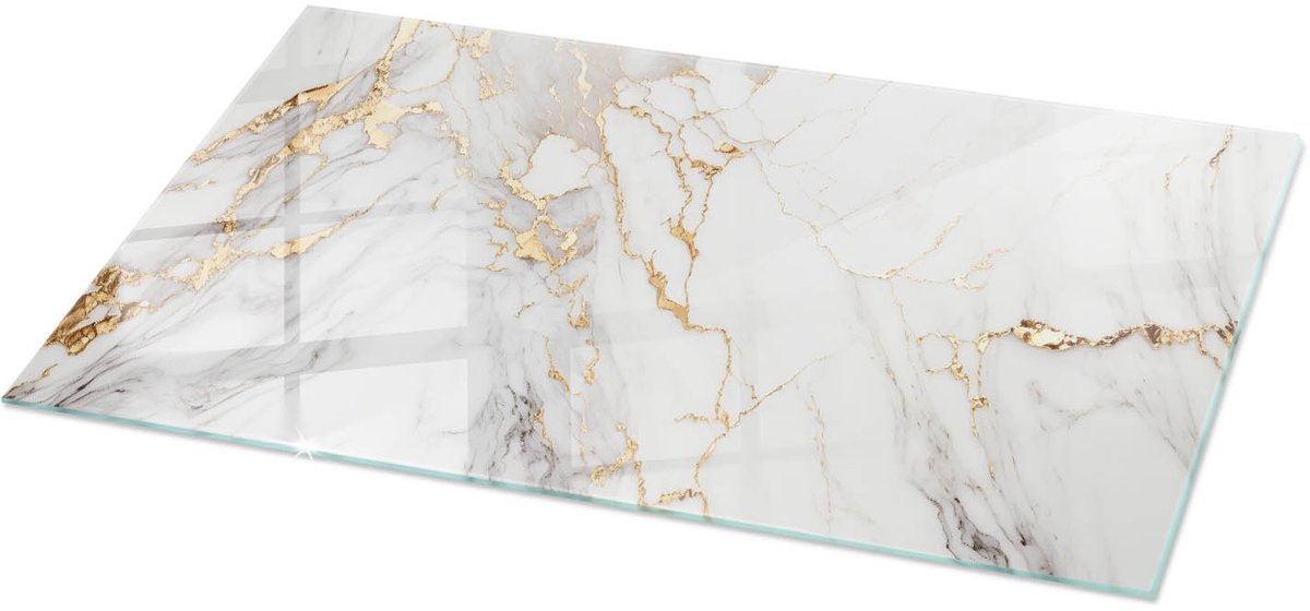 TULUP Tafelblad Glas - Elegant Geaderd Marmer Gehard Glas - 120 cm x 60 cm - Wit Glazen Tafelblad - Rechthoekig Tafelblad Glas - Glazen Tafelblad Geschikt voor de Keukentafel - Glasplaat Tafel Wit Elegant Geaderd Marmer