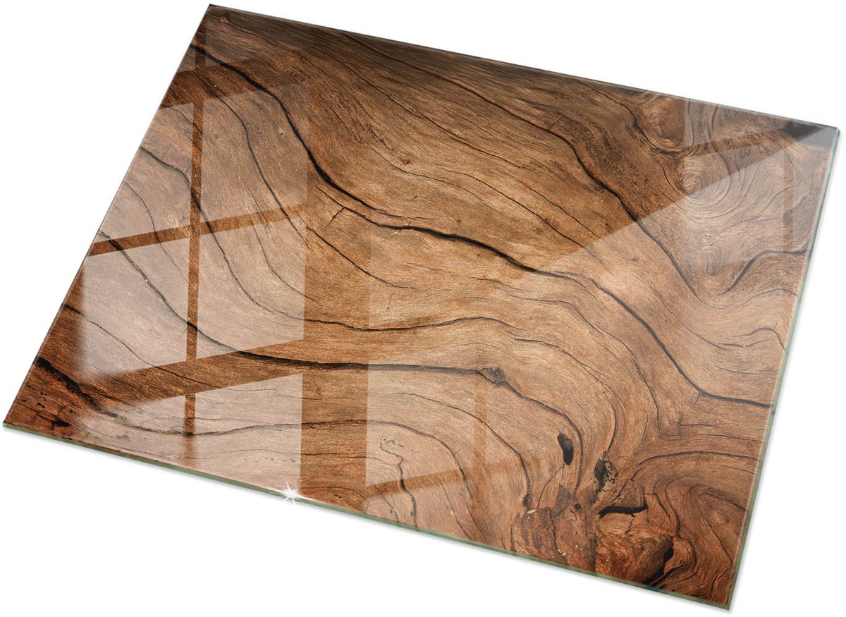 Tulup Tafelblad Glas - Natuurlijk Houtpatroon Veiligheidsglas - 120 cm x 80 cm - Bruin Gehard Glas - Rechthoekig Tafelblad Glas - Gehard Glazen Tafelblad Voor de Eettafel in de Eetkamer - Glazen Plaat