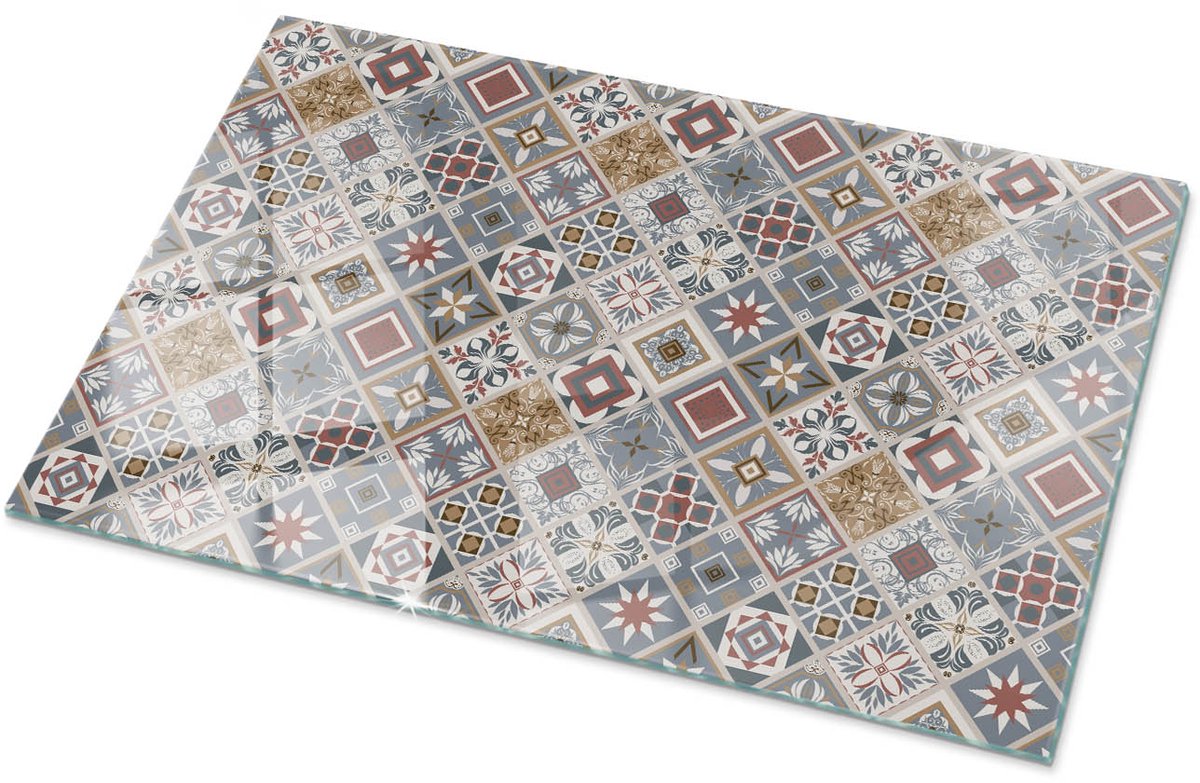 TULUP Tafelblad Glas - Mozaïekpatroon Met Ornamenten Gehard Glas - 100 cm x 70 cm - Grijs Glazen Tafelblad - Rechthoekig Tafelblad Glas - Glazen Tafelblad Geschikt voor de Keukentafel - Glasplaat Tafel Grijs Mozaïekpatroon Met Ornamenten