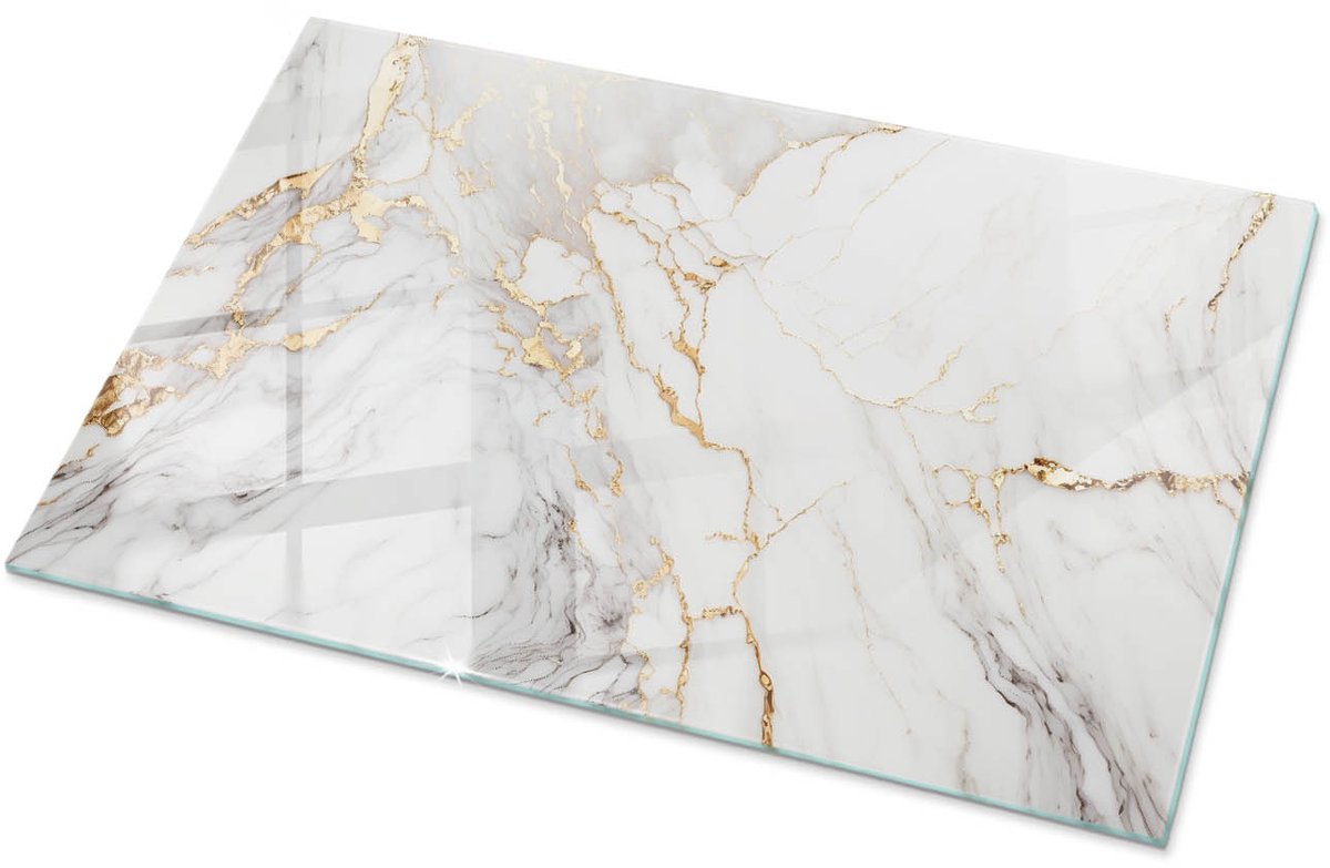 Tulup Tafelblad Glas - Elegant Geaderd Marmer Gehard Glas - 100 cm x 70 cm - Wit Glazen Tafelblad - Rechthoekig Tafelblad Glas - Glazen Tafelblad voor Tuin of Terrastafels - Glasplaat Tafel