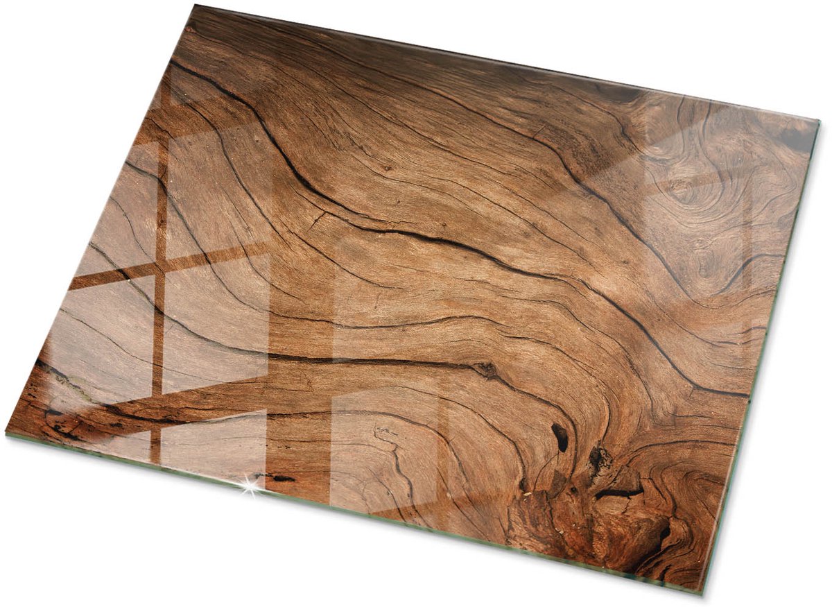 Tulup Tafelblad Glas - Natuurlijk Houtpatroon Veiligheidsglas - 80 cm x 60 cm - Bruin Gehard Glas - Rechthoekig Tafelblad Glas - Gehard Glazen Tafelblad Voor de Eettafel in de Eetkamer - Glazen Plaat