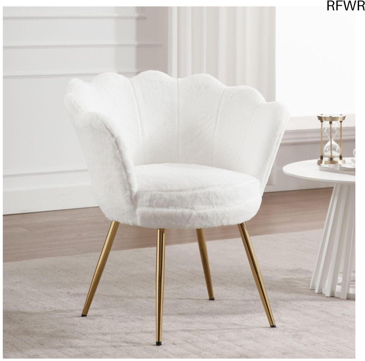 RFWR® Teddystof Loungestoel met Gouden Poten - Ergonomische Maak-uptafelstoel
