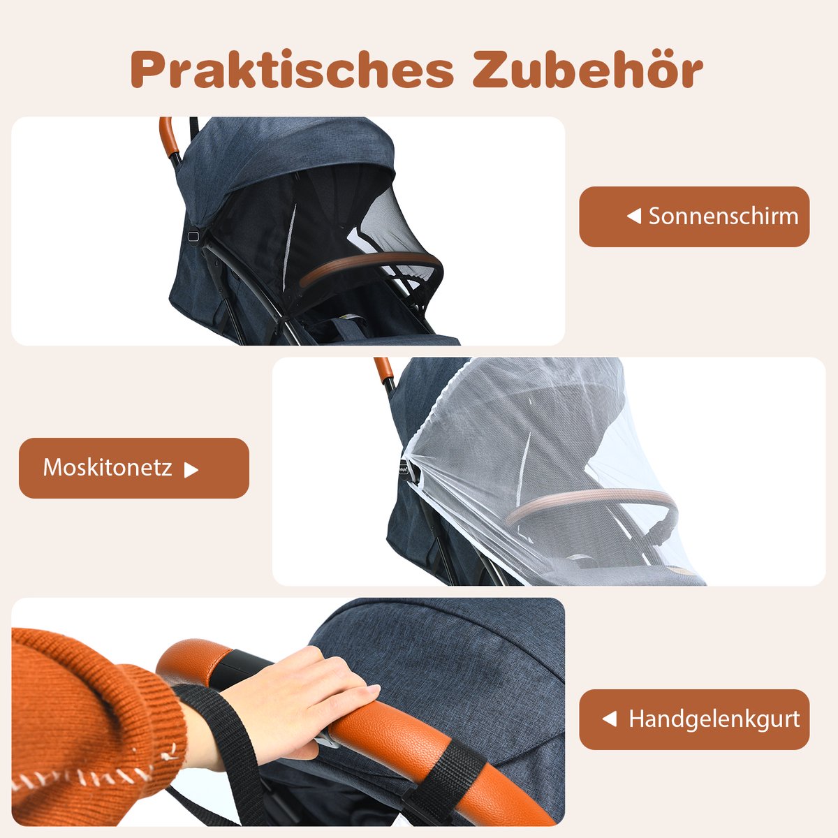 FDS Opvouwbare Kinderbuggy met Verstelbare Rugleuning en Kap - afbeelding 3