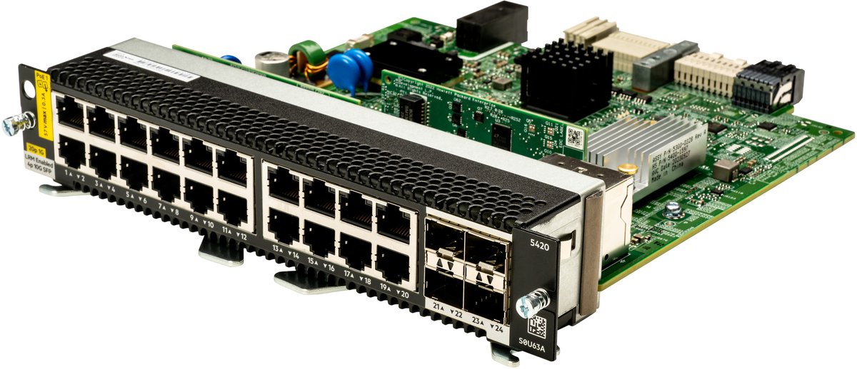 HPE Aruba Networking CX 5420 20p 10M/100M/1G Class4 PoE 4p SFP+ 1G/10G LRM Module Managed L3 Power over Ethernet (PoE) 4U Zwart