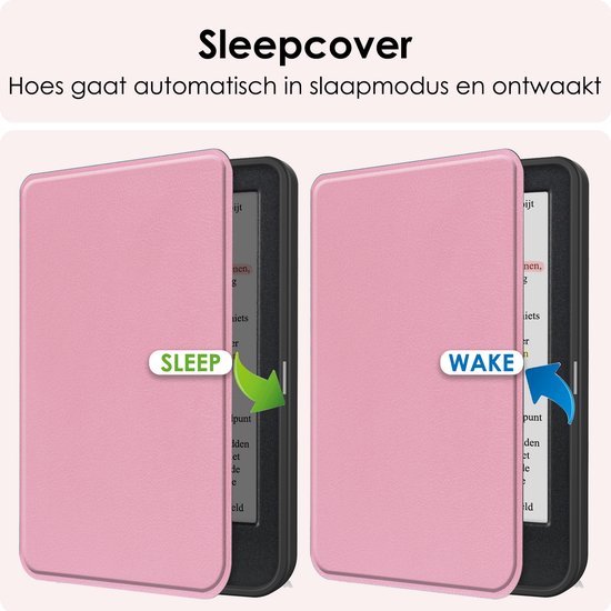 Hoes Geschikt voor Kobo Clara Colour Hoesje Bookcase Cover Book Case Hoes Sleepcover - Roze van Merkloos — afbeelding 3