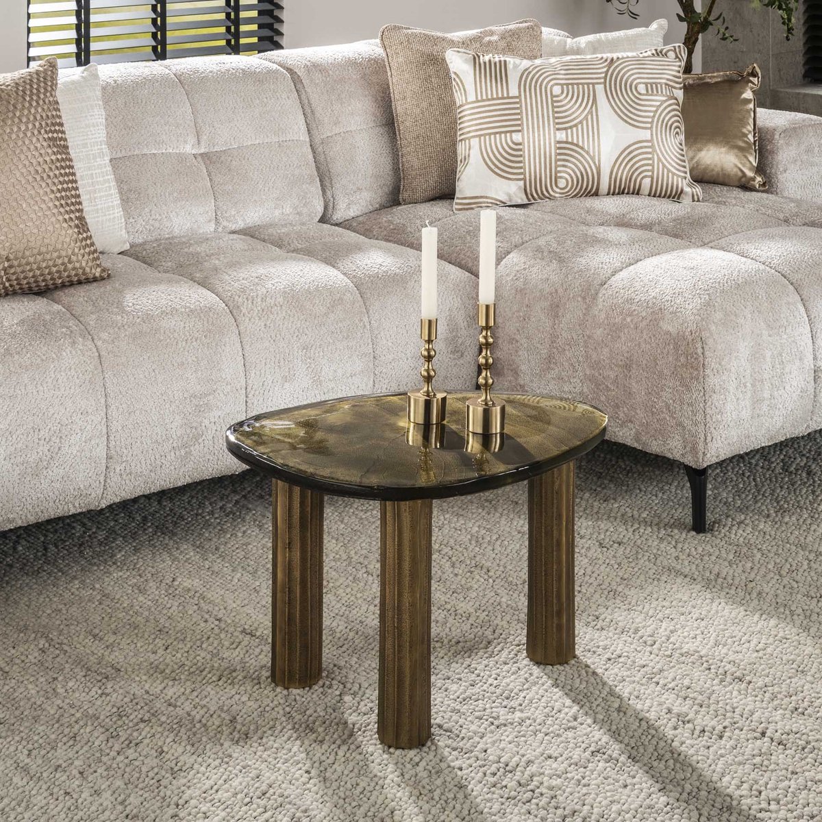 PS-Collection Salontafel Eclipse M - Goud Antiek - Glas/Aluminium - 62x45x40 cm - salontafels, salontafels rond, salontafels industrieel, salontafel rond hout metaal, salontafel rond zwart, salontafel vierkant, salontafel hout