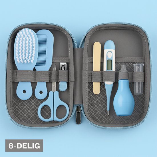 ZoeZo Design - Baby Verzorgingsset - Blauw – 8-delige Geschenkset - Baby Verzorgingsproducten – Complete Manicureset & Nagelset – Perfect Kraamcadeau - Verzorgingskit