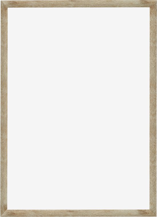 Vooraanzicht van een rechthoekige fotolijst in goud met verweerde textuur.