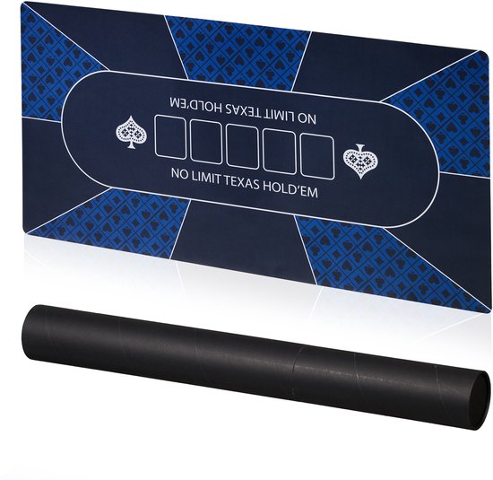 Pokermat 120 x 60 cm - antislip - 10 spelers - met koker - blauw