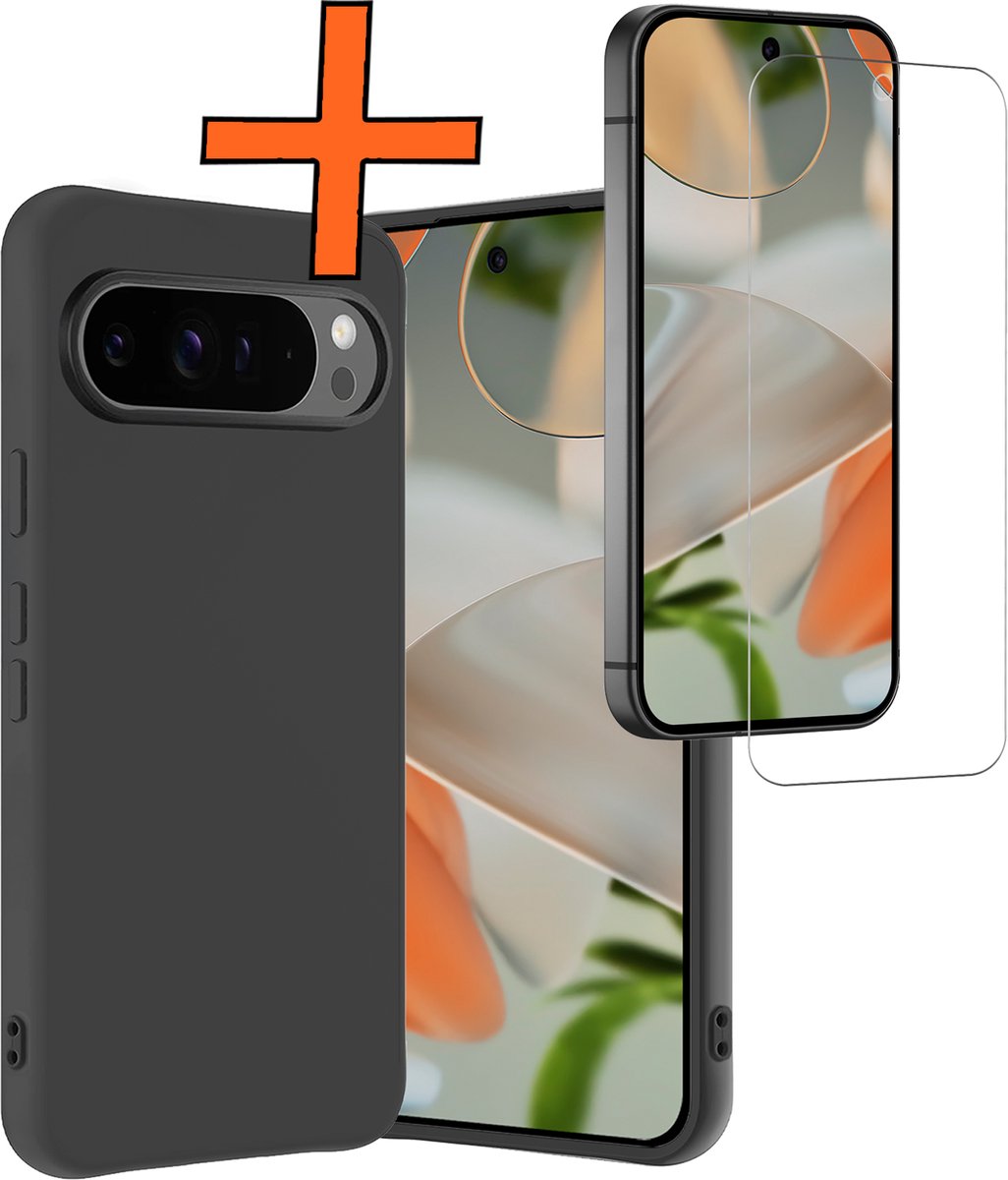 Hoes - Met Screenprotector - Geschikt voor Google Pixel 10 Pro XL - Sterk & Shockproof - Back Cover - Siliconen Case - Telefoon Hoes - Zwart