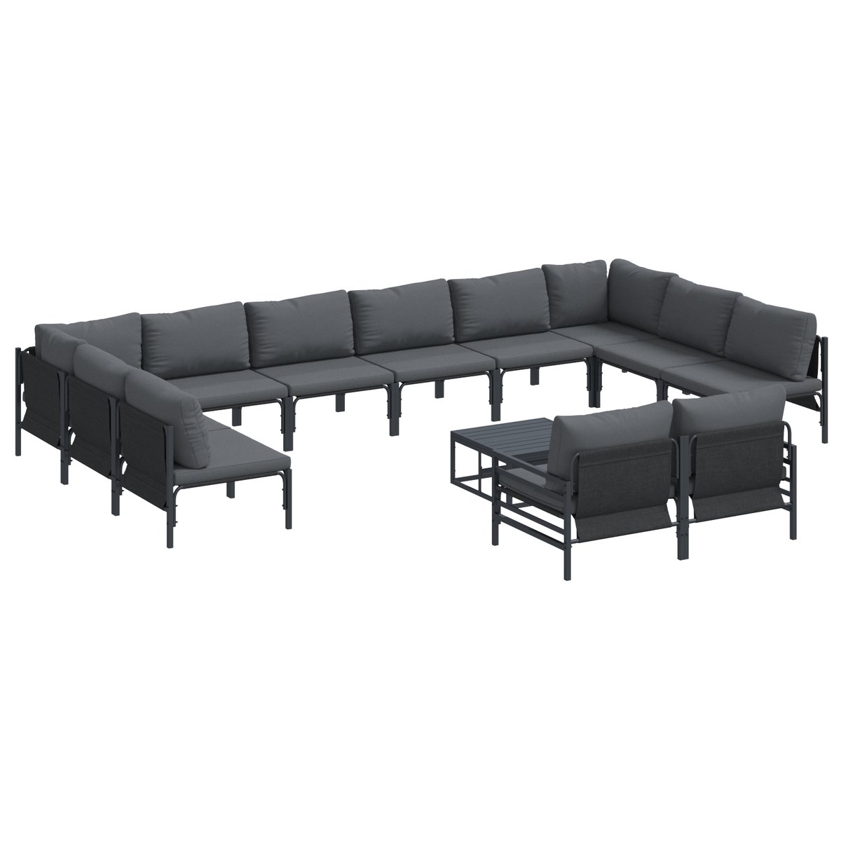 vidaXL - Tuinbank - Set - met - kussen - 13 - pcs - Zwart - Staal