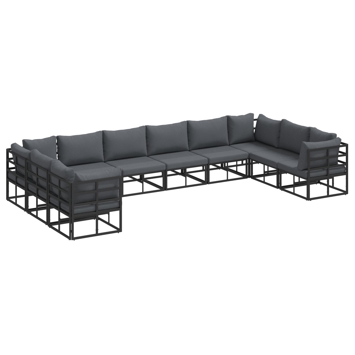 vidaXL - Tuinbank - Set - met - kussen - 10 - pcs - Zwart - Aluminium