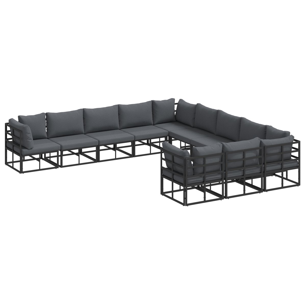 vidaXL - Tuinbank - Set - met - kussen - 11 - pcs - Zwart - Aluminium