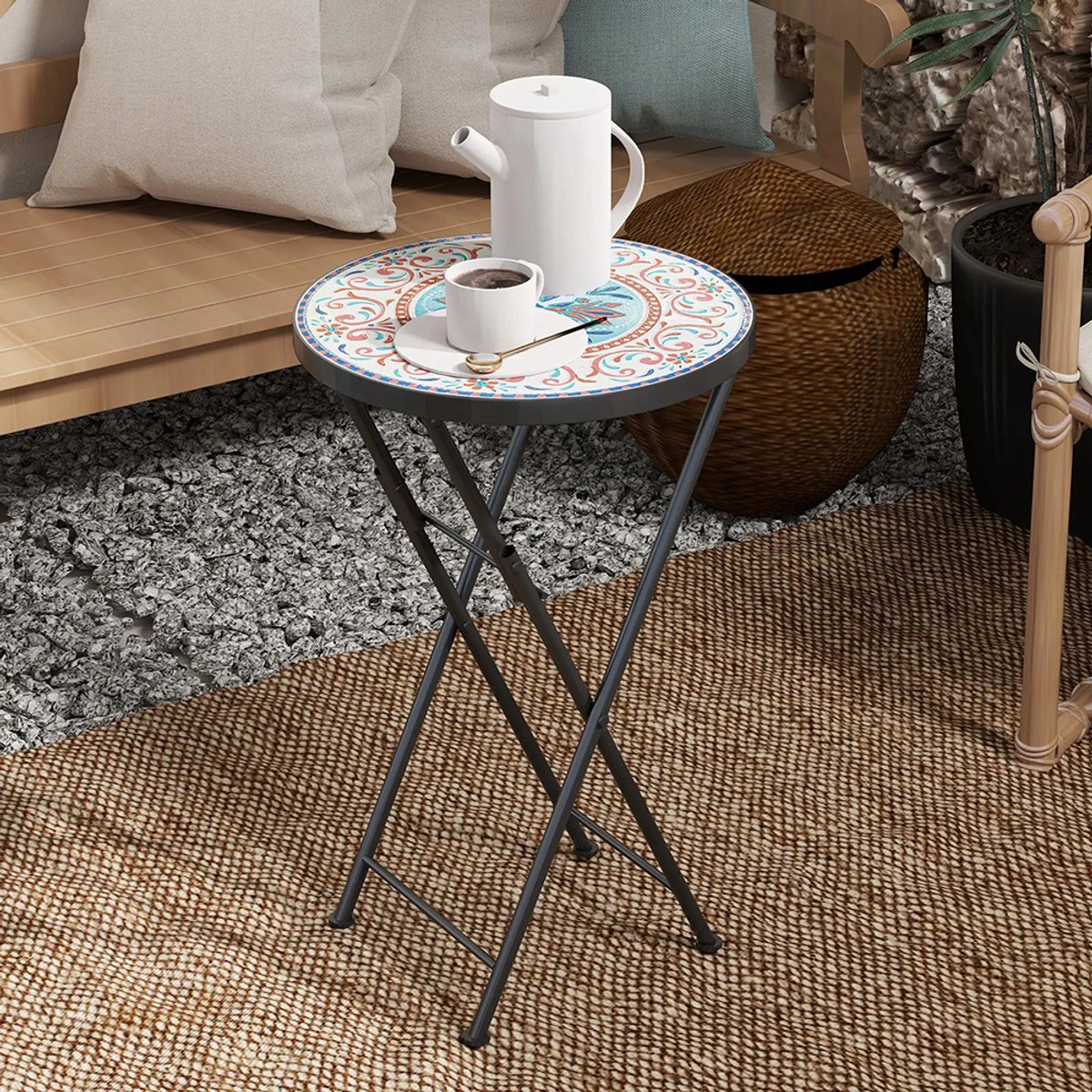 Sweiko Tuintafel - Opvouwbare bijzettafel - Metalen frame - Keramisch tafelblad - Mozaïekpatroon